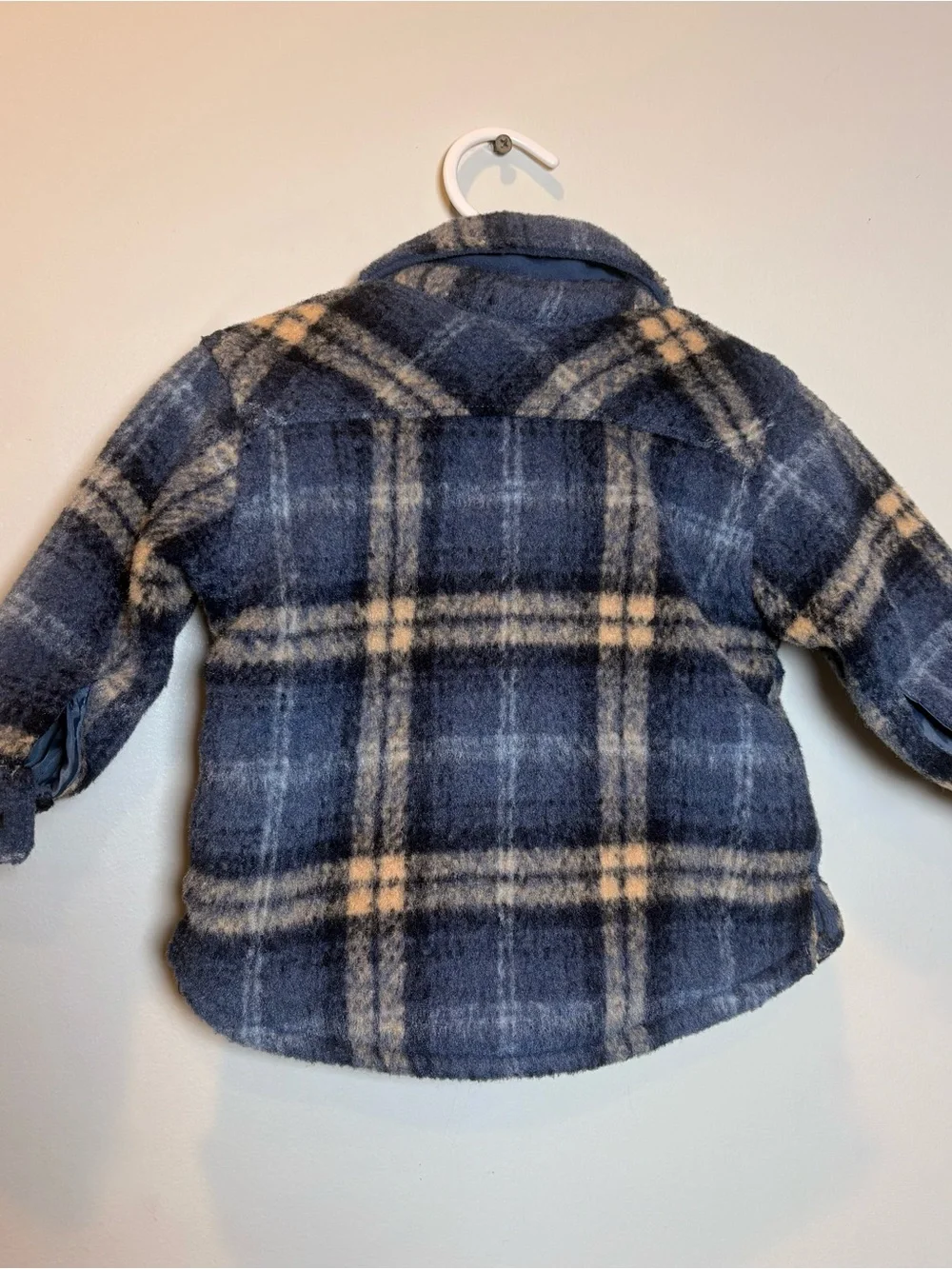 Carter's Navy and Cream Plaid Sherpa-Lined Pea Coat